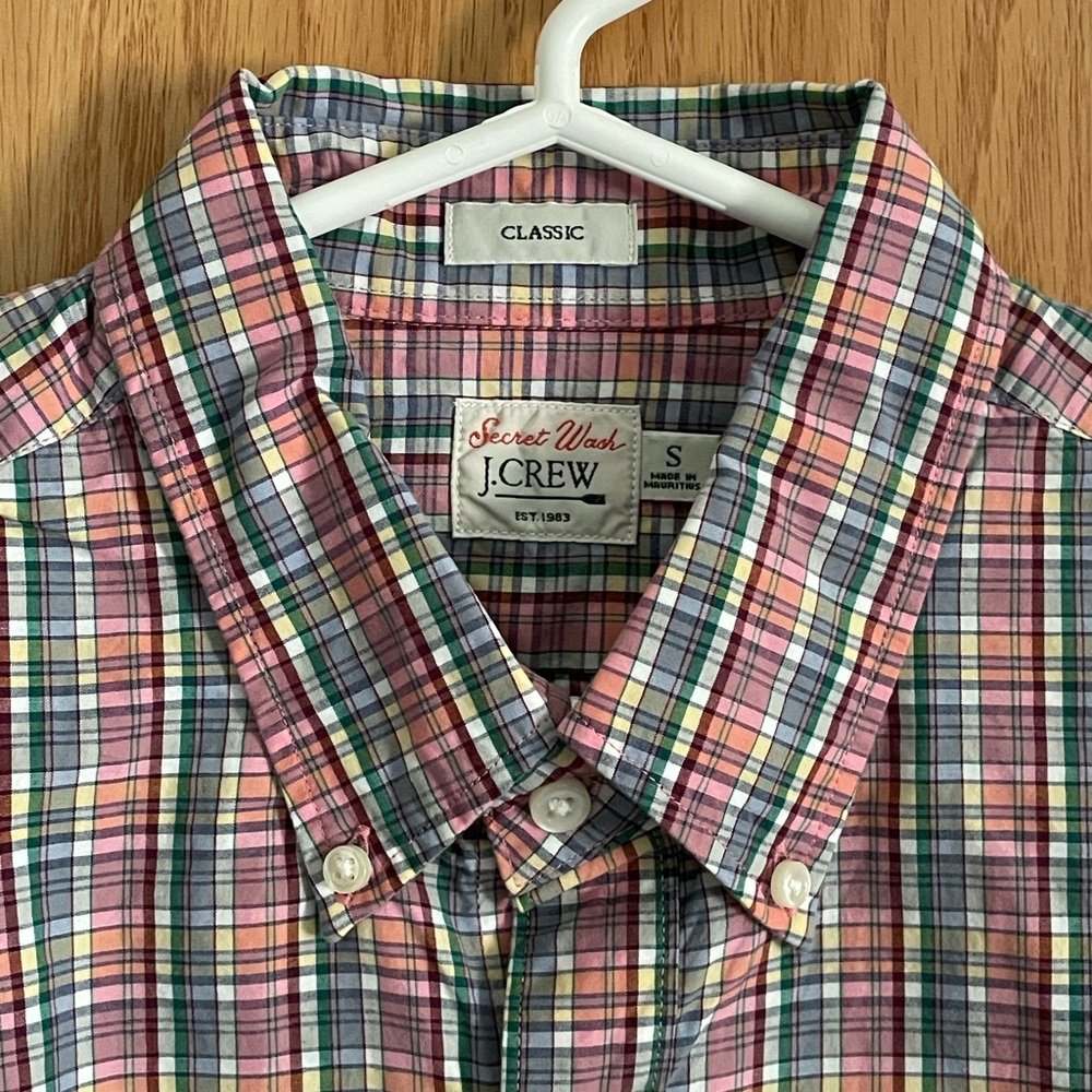 J. Crew Men's Classic Plaid Shirt - Pink, Yellow, Green